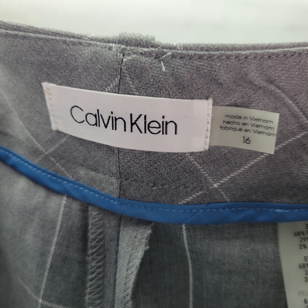 NWT Calvin Klein 2 Piece Gray White Plaid Suit Jacket & Pants w Belt Size 16 - Picture 12 of 16